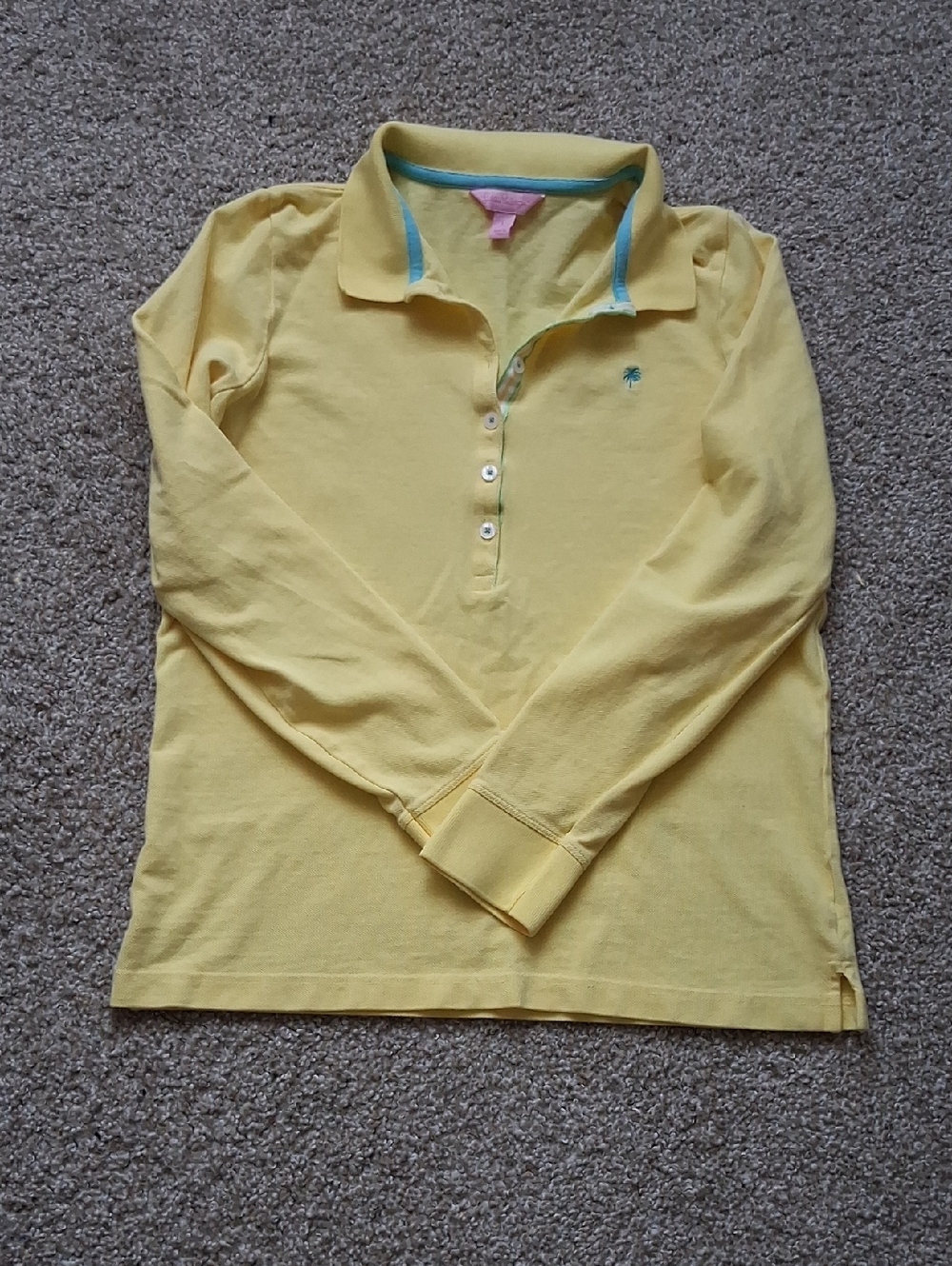 Lilly Pulitzer Yellow Polo with Aqua Trim and Pink Label